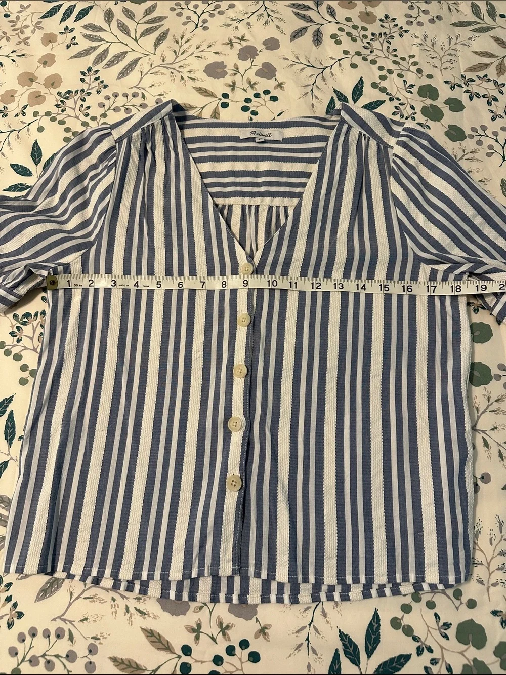 Madewell Blue and White Striped Button Front Blouse